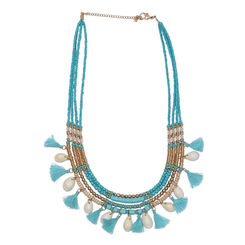 Shell Tassel Beaded Necklace,Glass Seed Beaded Bohemian Boho, Ethnic Necklace FNC1009-3